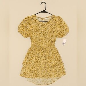 💛 Wild Fable NWT Yellow Floral Puff Sleeve Cutout Dress (XL) Juniors